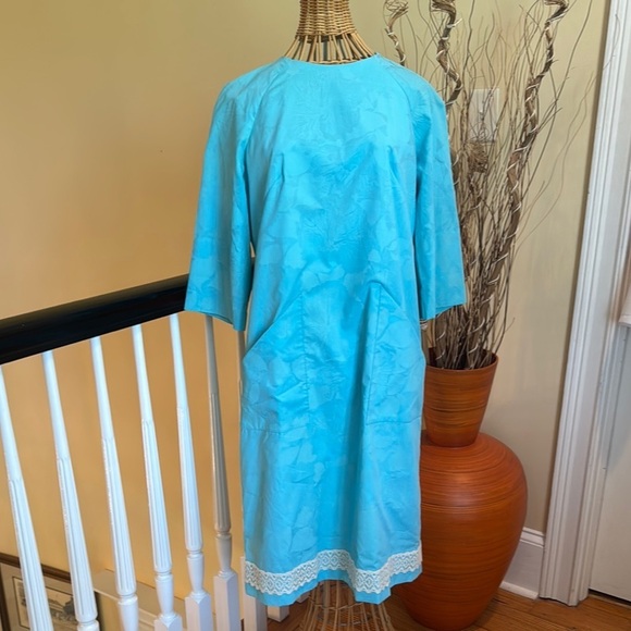Vanda Vintage true Key west Elegant Blue Dress with Lace Trim